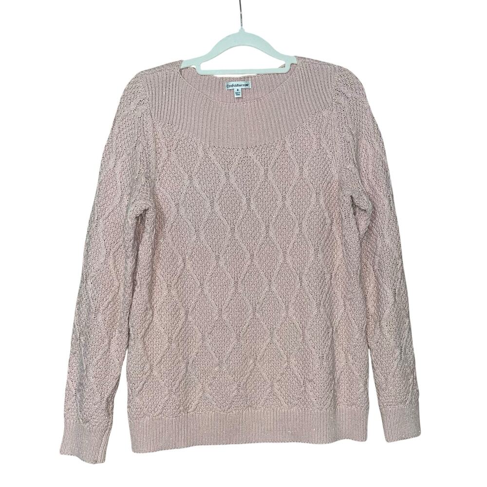 Croft & Barrow Womens Cable Knit Sweater M Pink Boat Neck Cozy Cabin Soft Norm